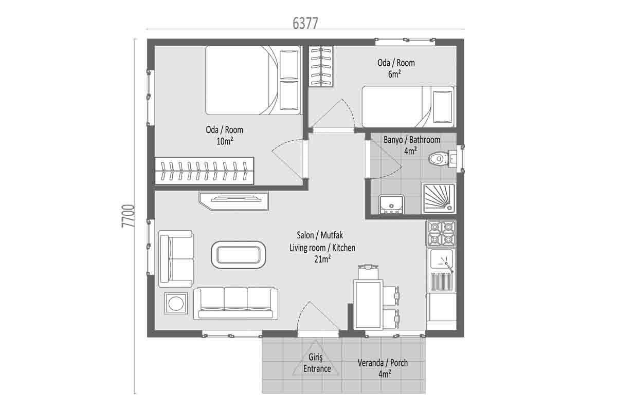 45 m² Prefabrik Ev 2+1