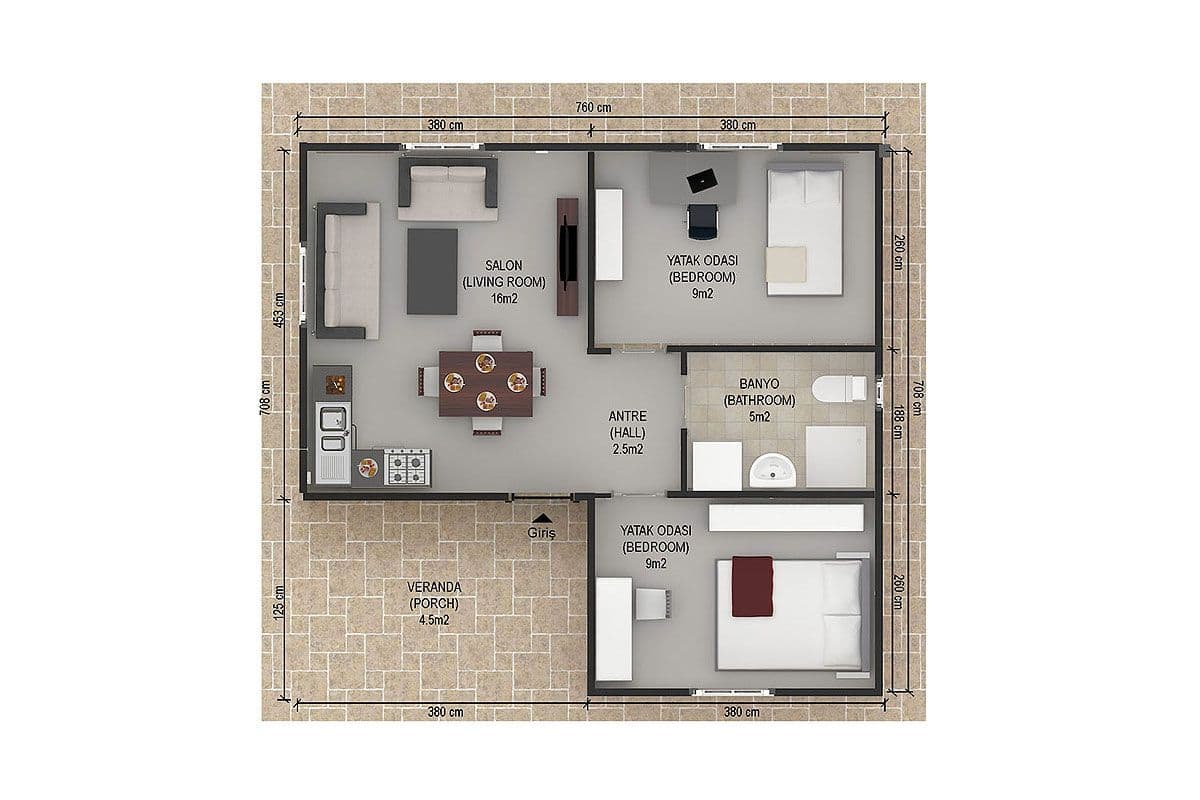 49 m² Prefabrik Ev 2+1