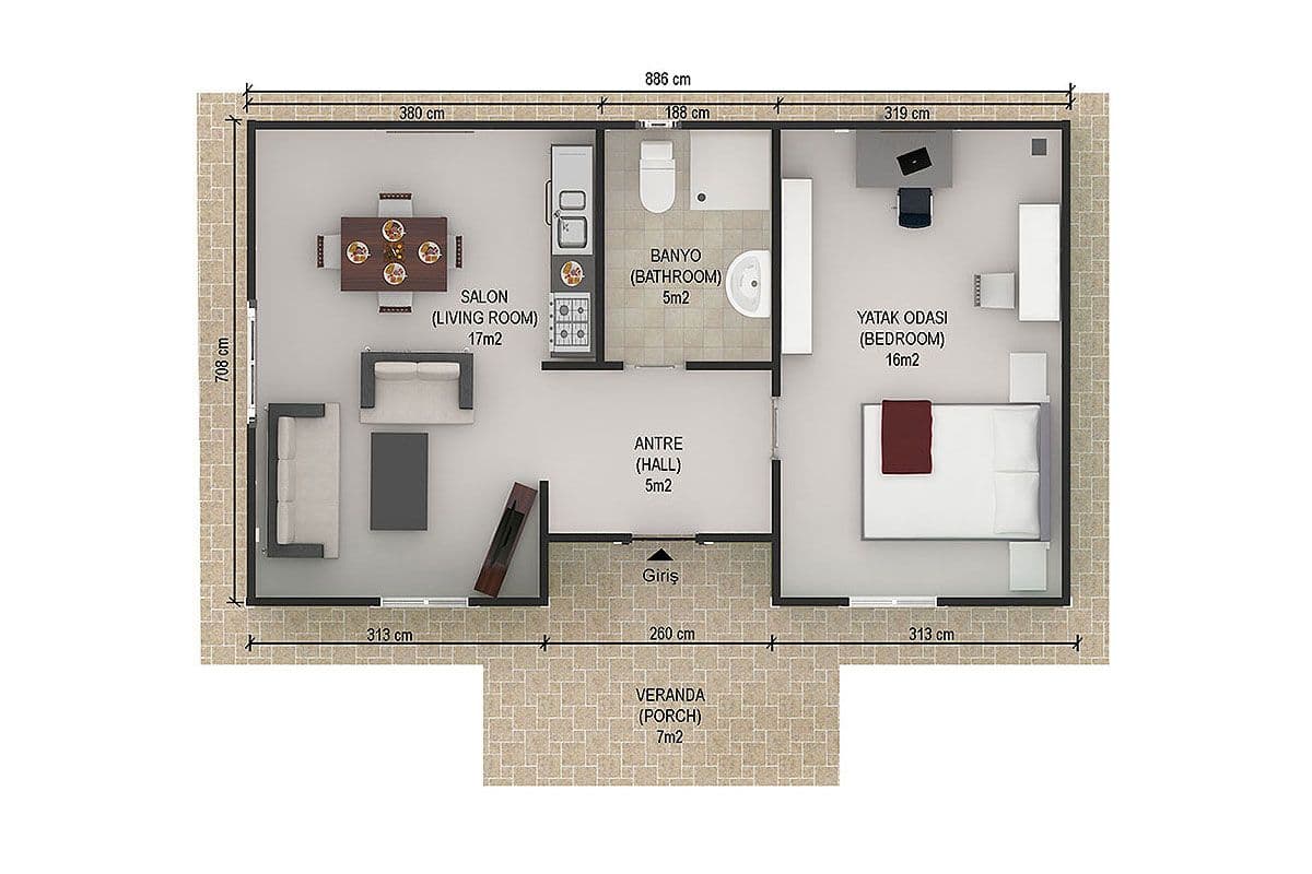 51 m² Prefabrik Ev 2+1