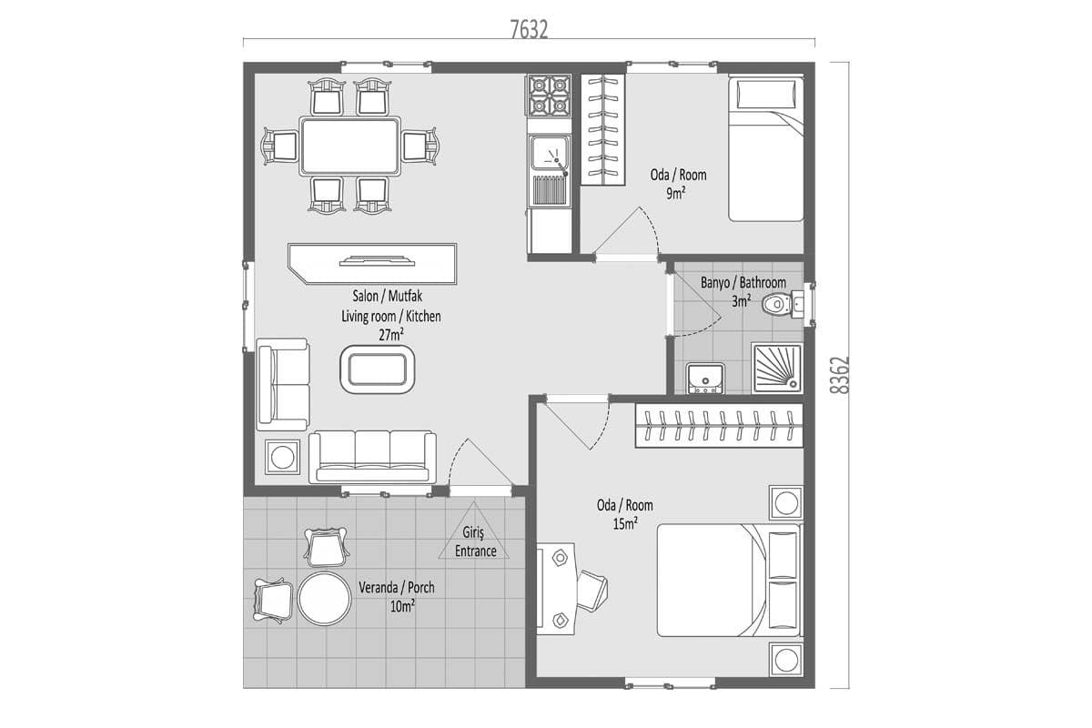64 m² Prefabrik Ev 2+1