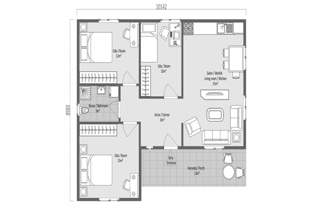 87 m² Prefabrik Ev 3+1