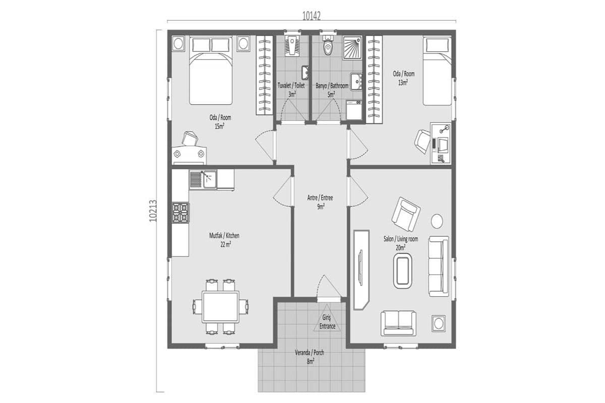 96 m² Prefabrik Ev 2+1