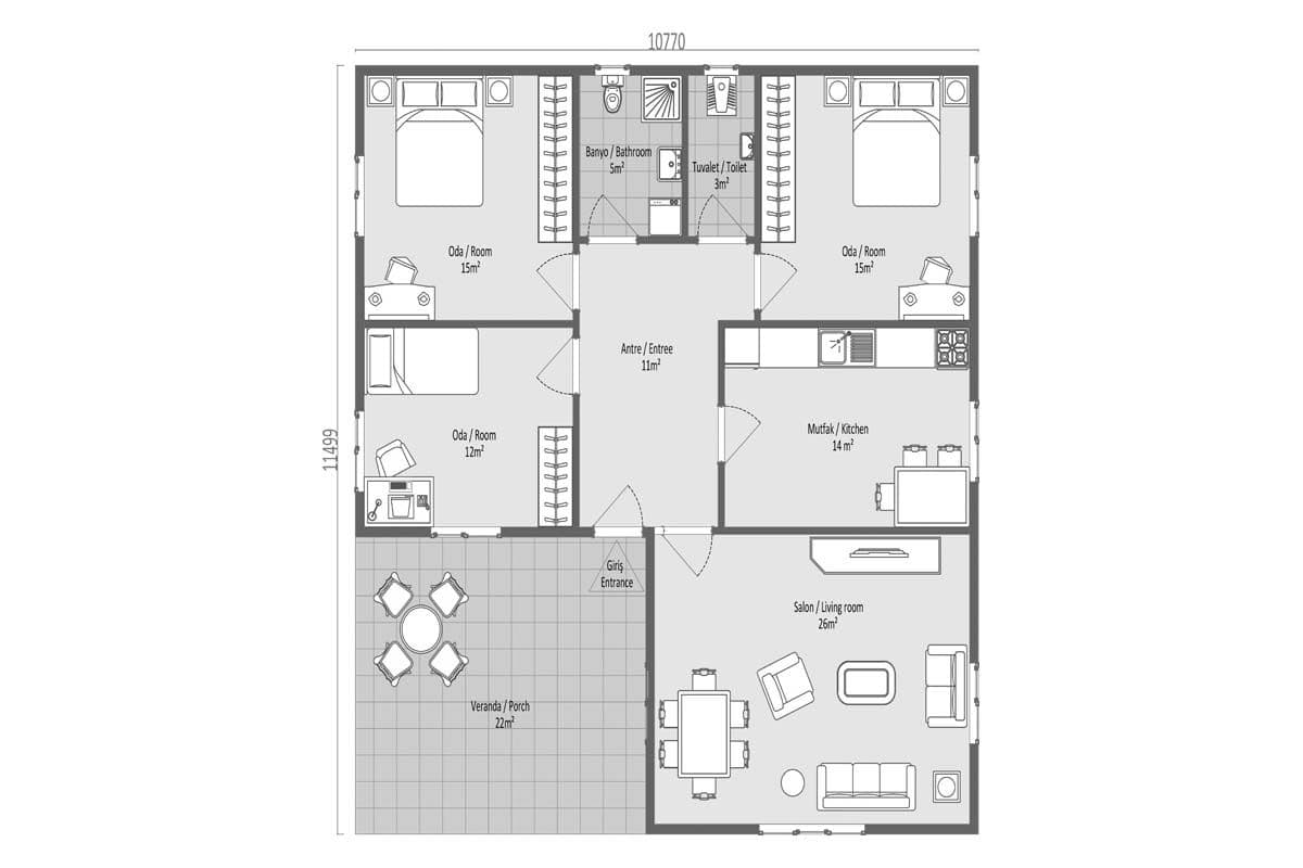 123 m² Prefabrik Ev 3+1
