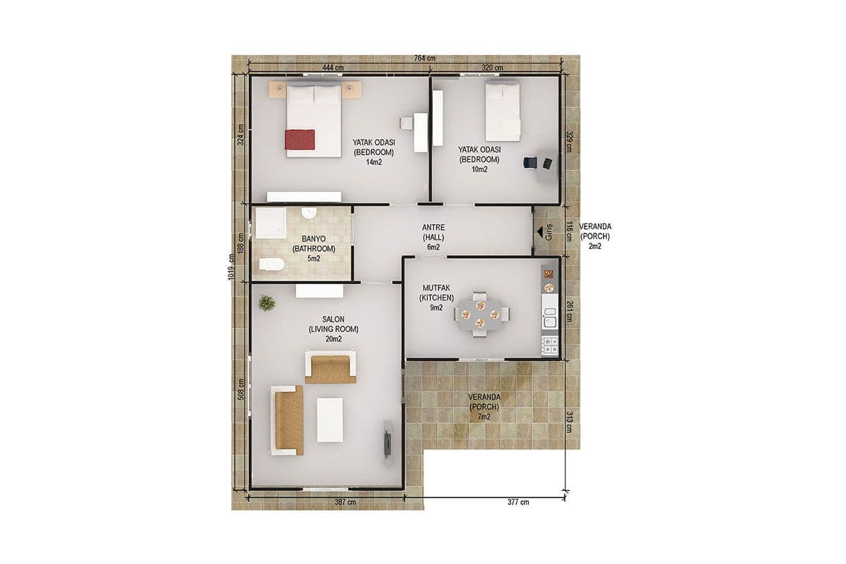 73 m² Prefabrik Ev 2+1