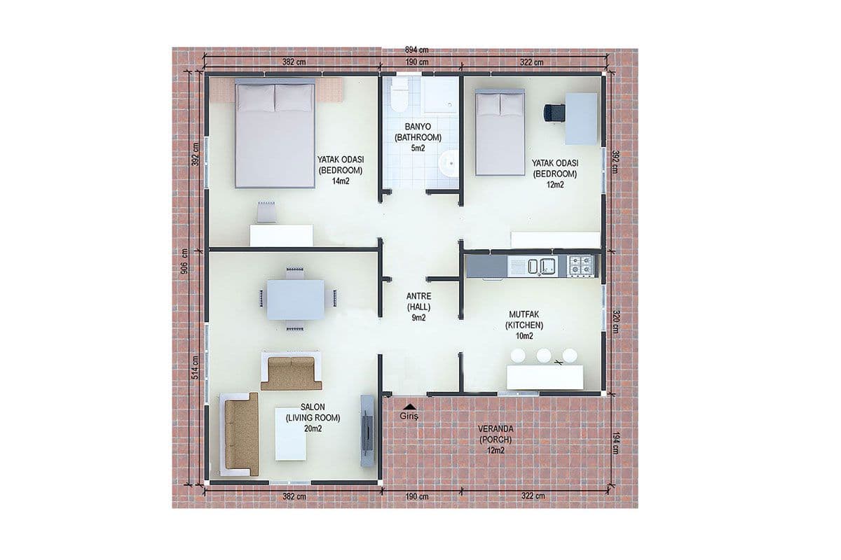82 m² Prefabrik Ev 2+1