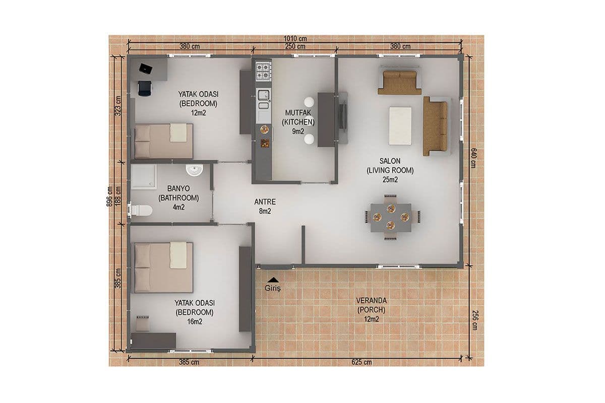 86 m² Prefabrik Ev 2+1