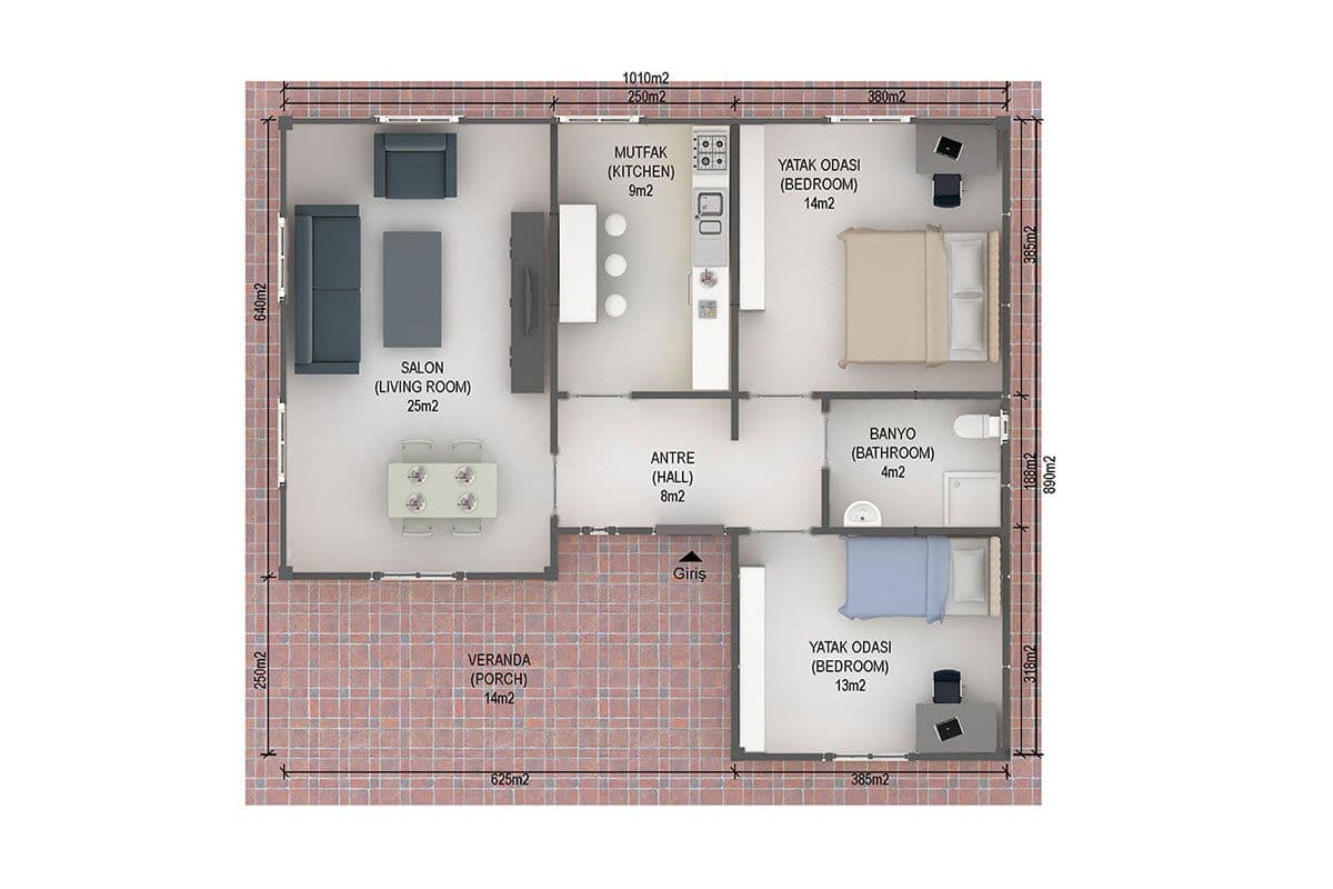 87 m² Prefabrik Ev 2+1