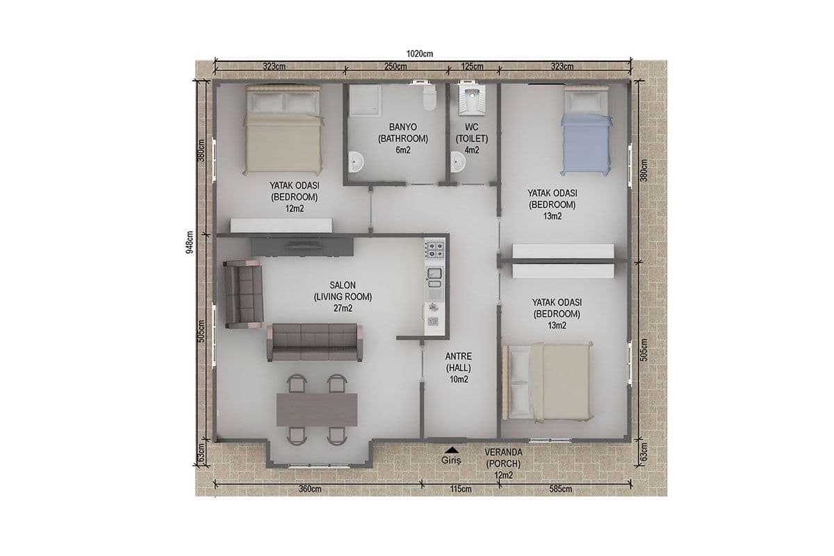 105 m² Prefabrik Ev 3+1