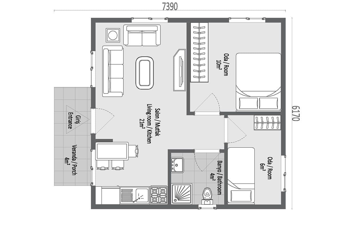 45 m² Çelik Ev 2+1