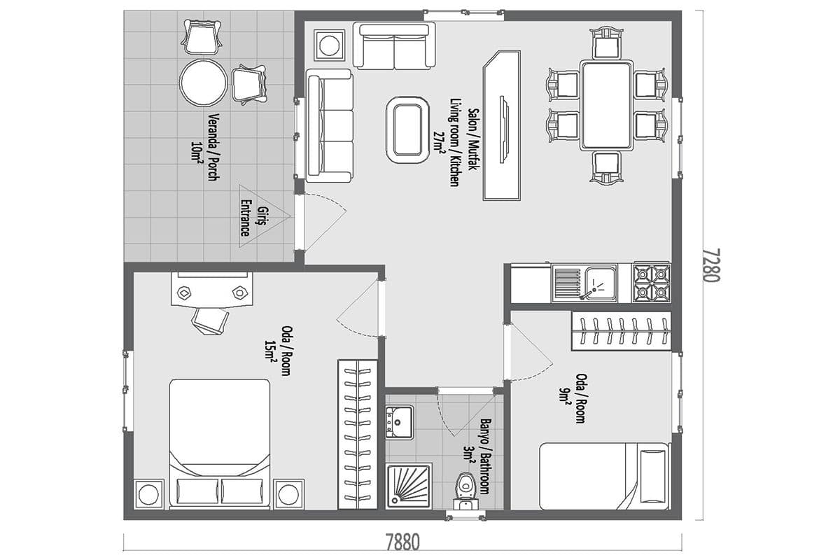 67 m² Çelik Ev 2+1
