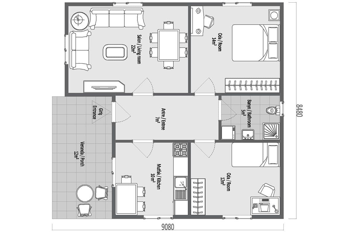 84 m² Çelik Ev 2+1