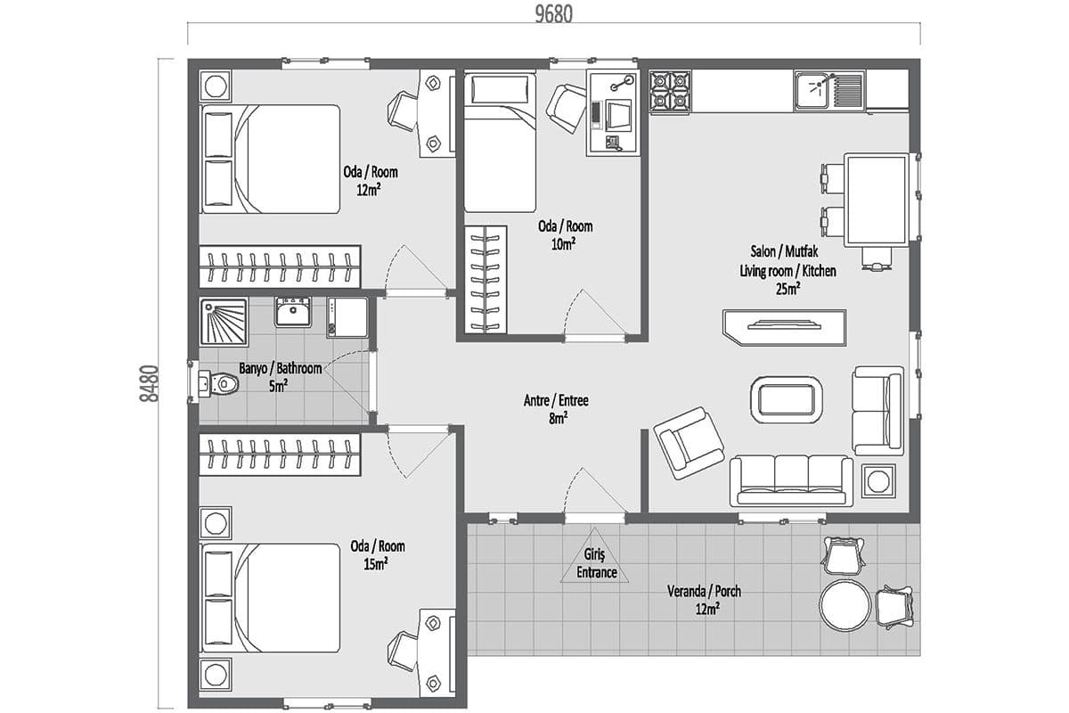 87 m² Çelik Ev 3+1