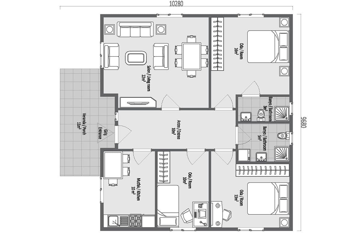 101 m² Çelik Ev 3+1