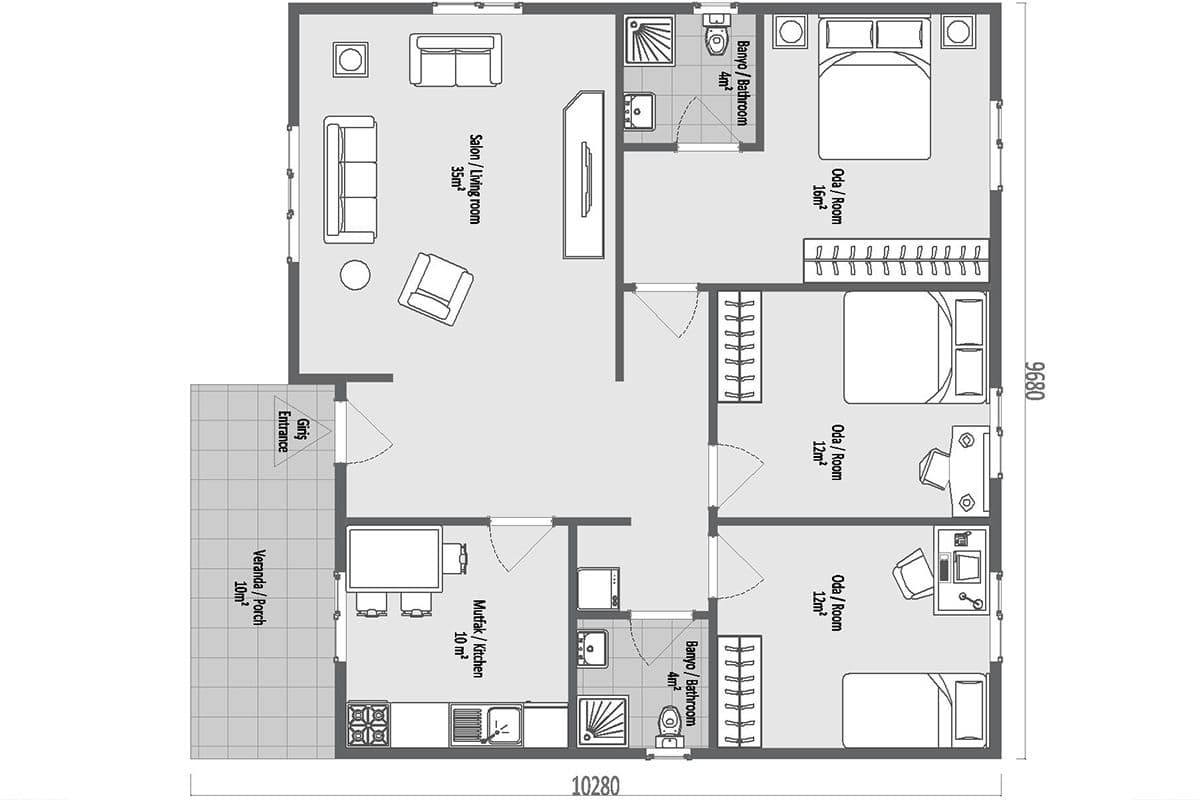 107 m² Çelik Ev 3+1