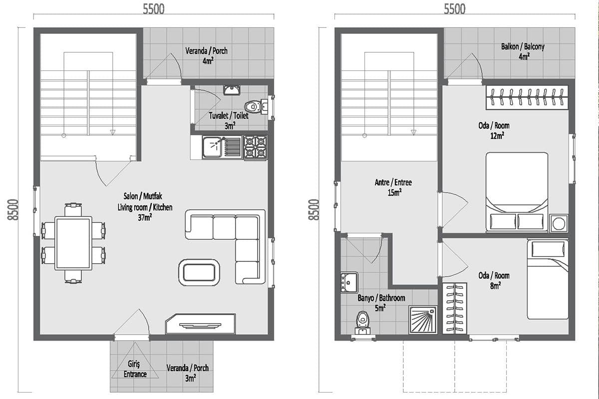 92 m² Çelik Ev 2+1