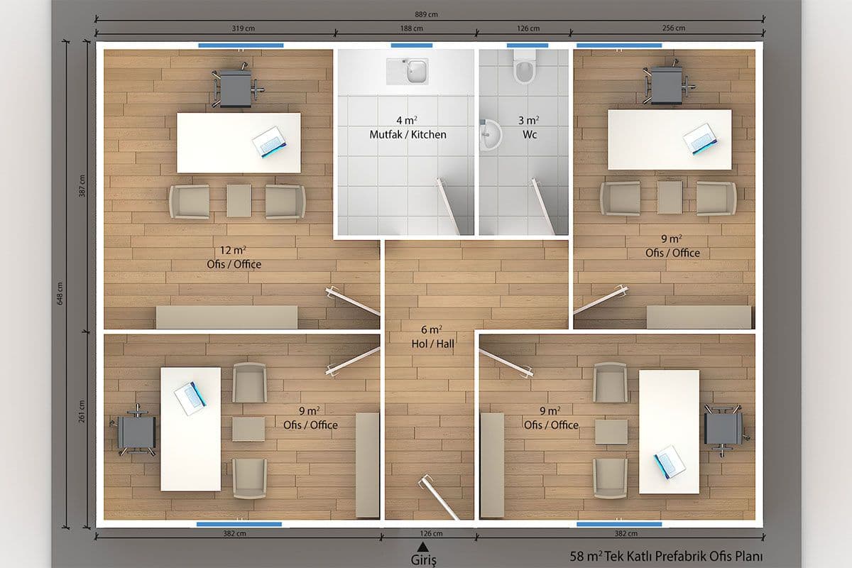 58 m² Prefabrik Ofis