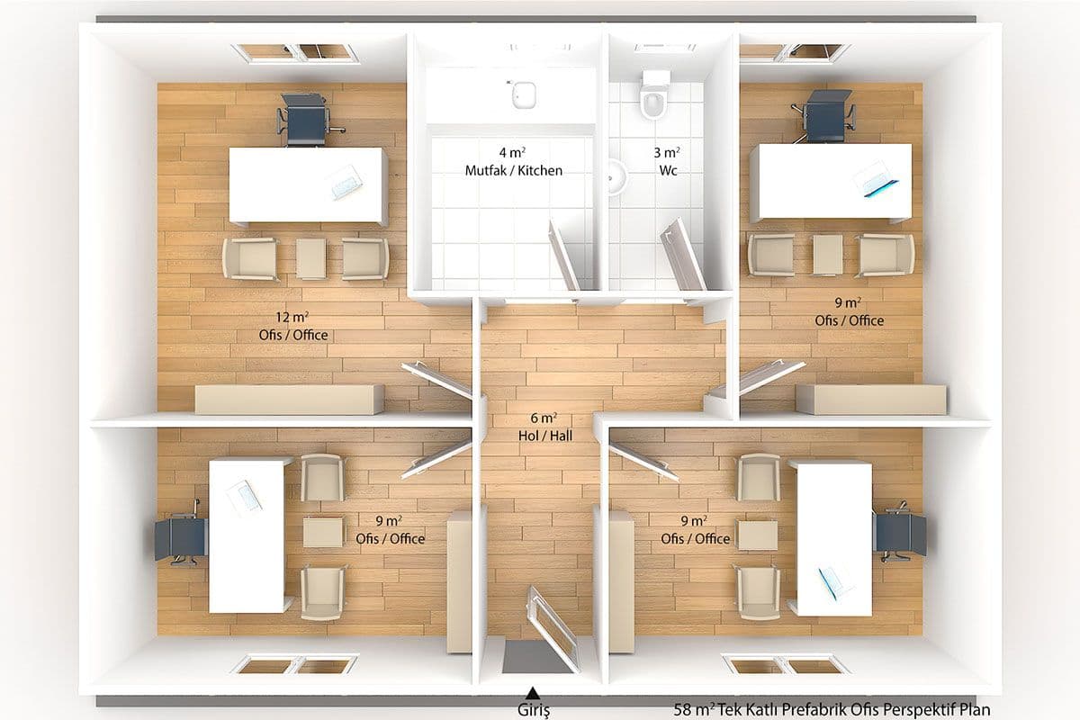 58 m² Prefabrik Ofis