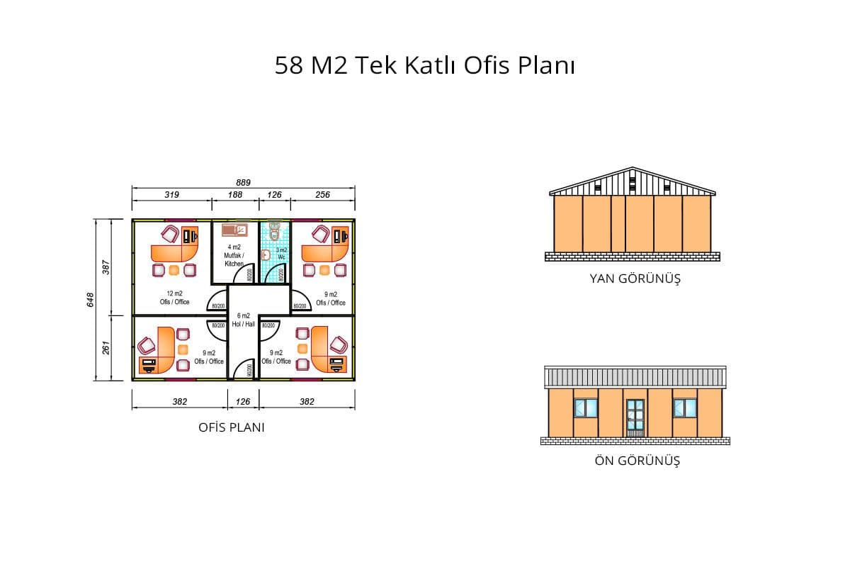 58 m² Prefabrik Ofis