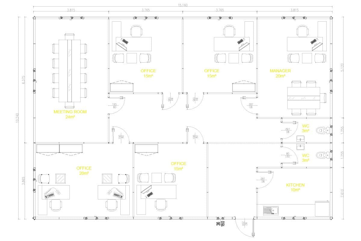 155 m² Modüler Ofis
