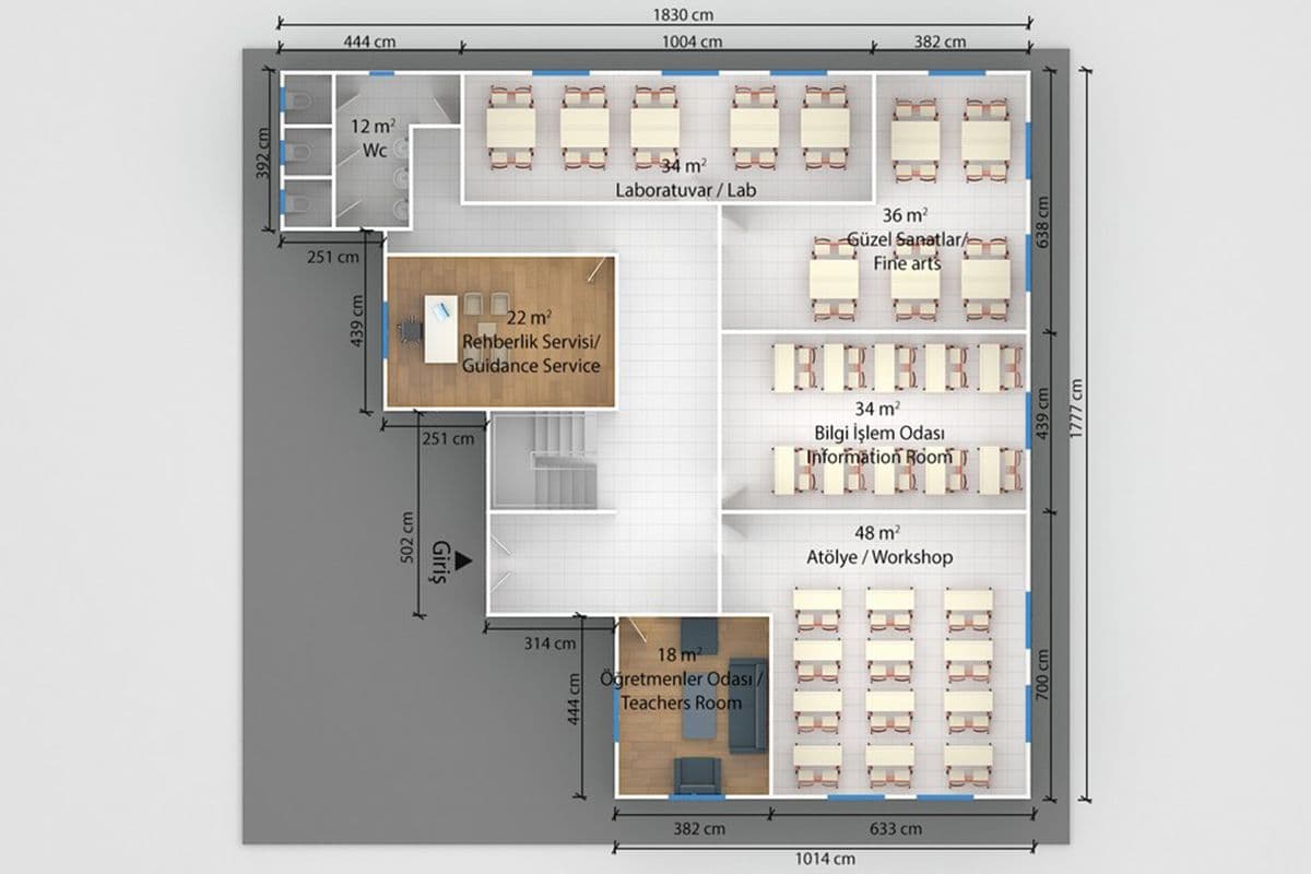 508 m² Prefabrik Okul