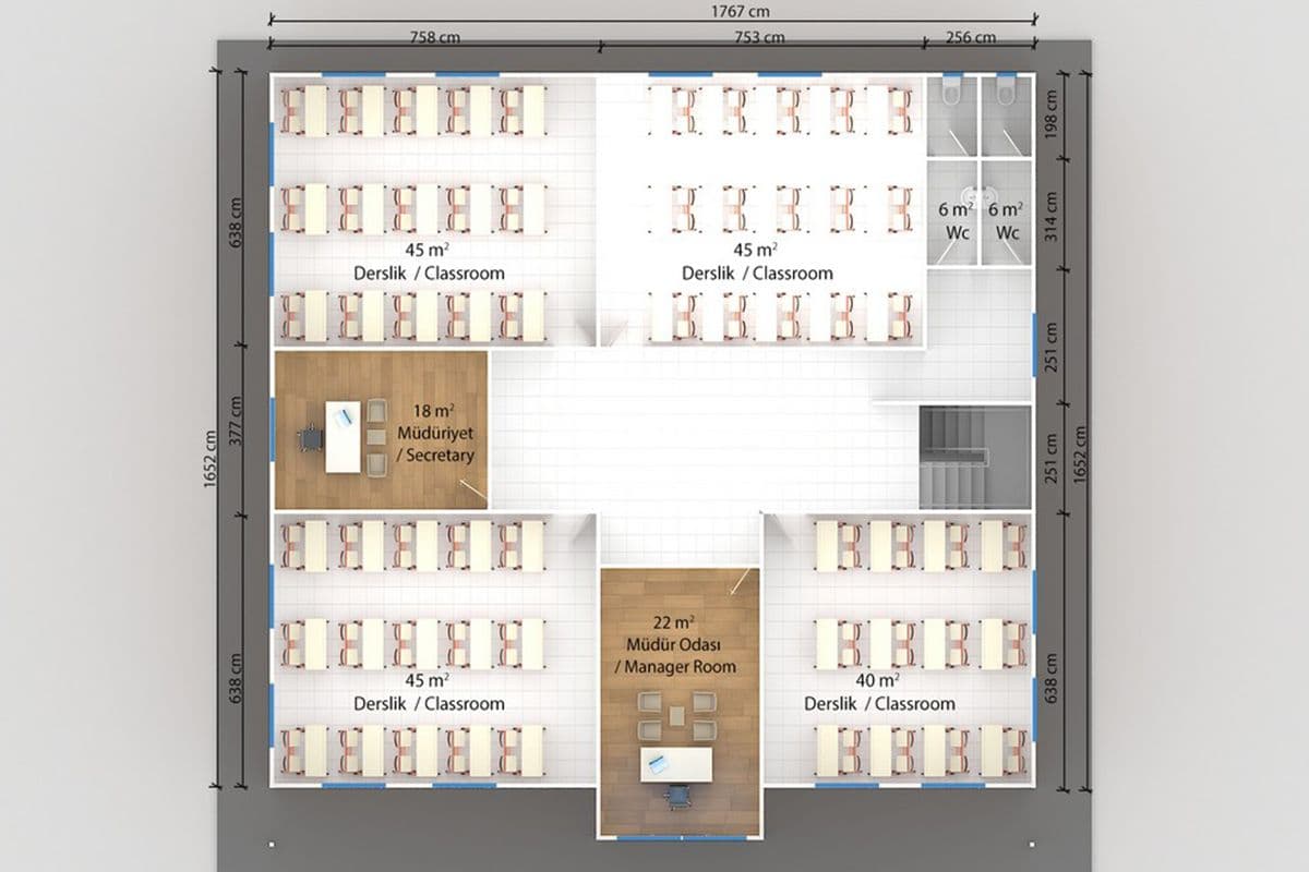 594 m² Prefabrik Okul