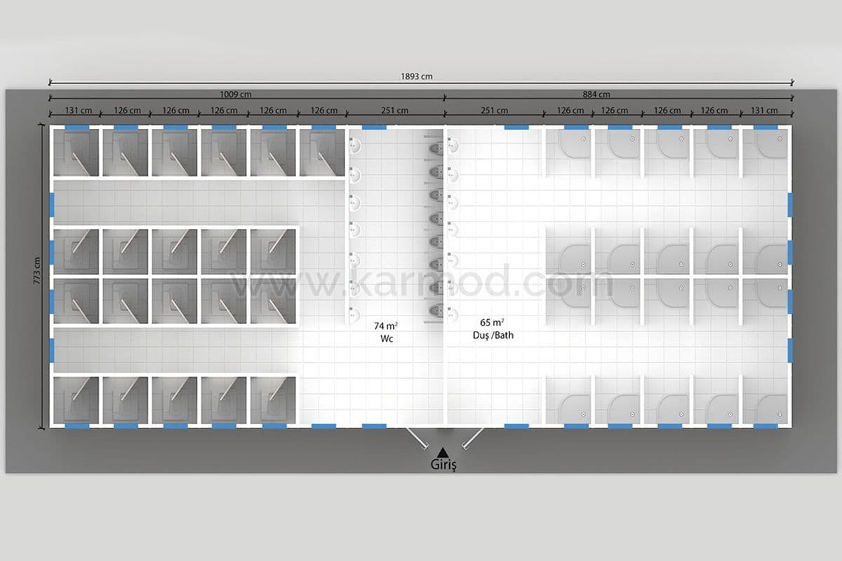 145 m² Prefabrik WC Duş