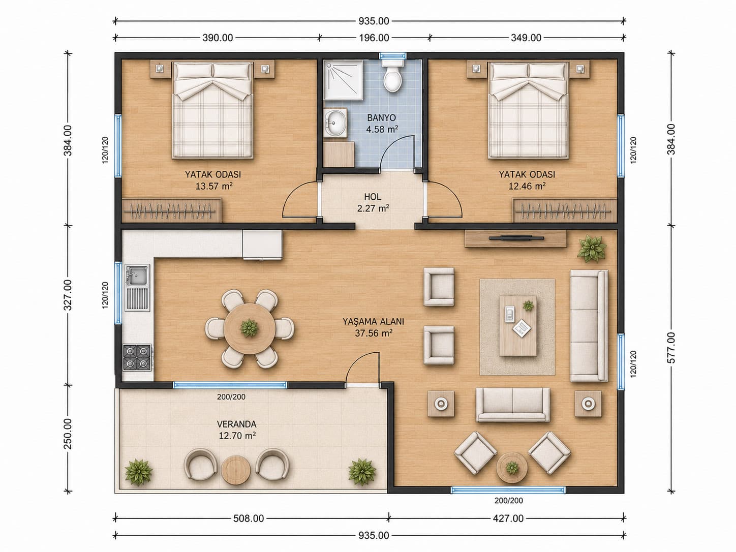 90 m² Tek Kat Çelik Ev