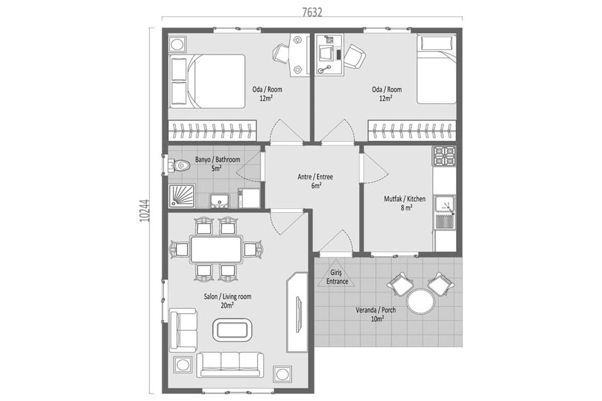 73 m² Prefabrik Ev 2+1