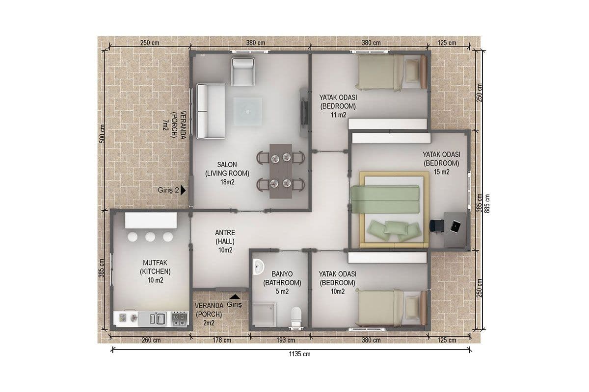 88 m² Prefabrik Ev 3+1
