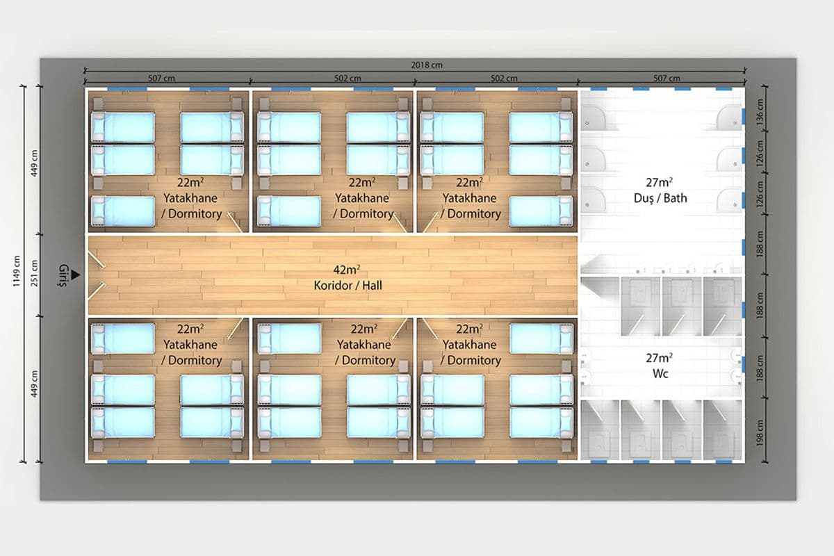 232 m² Prefabrik Yatakhane