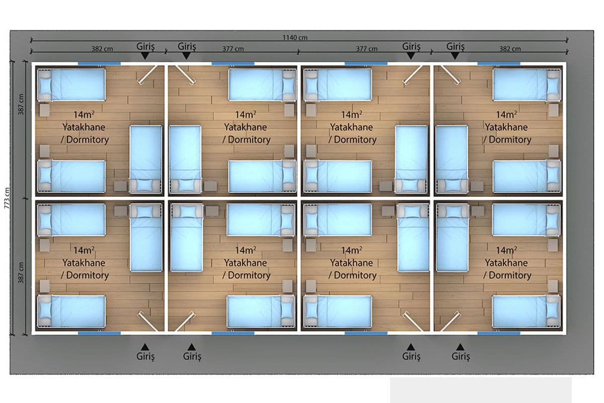 117 m² Prefabrik Yatakhane