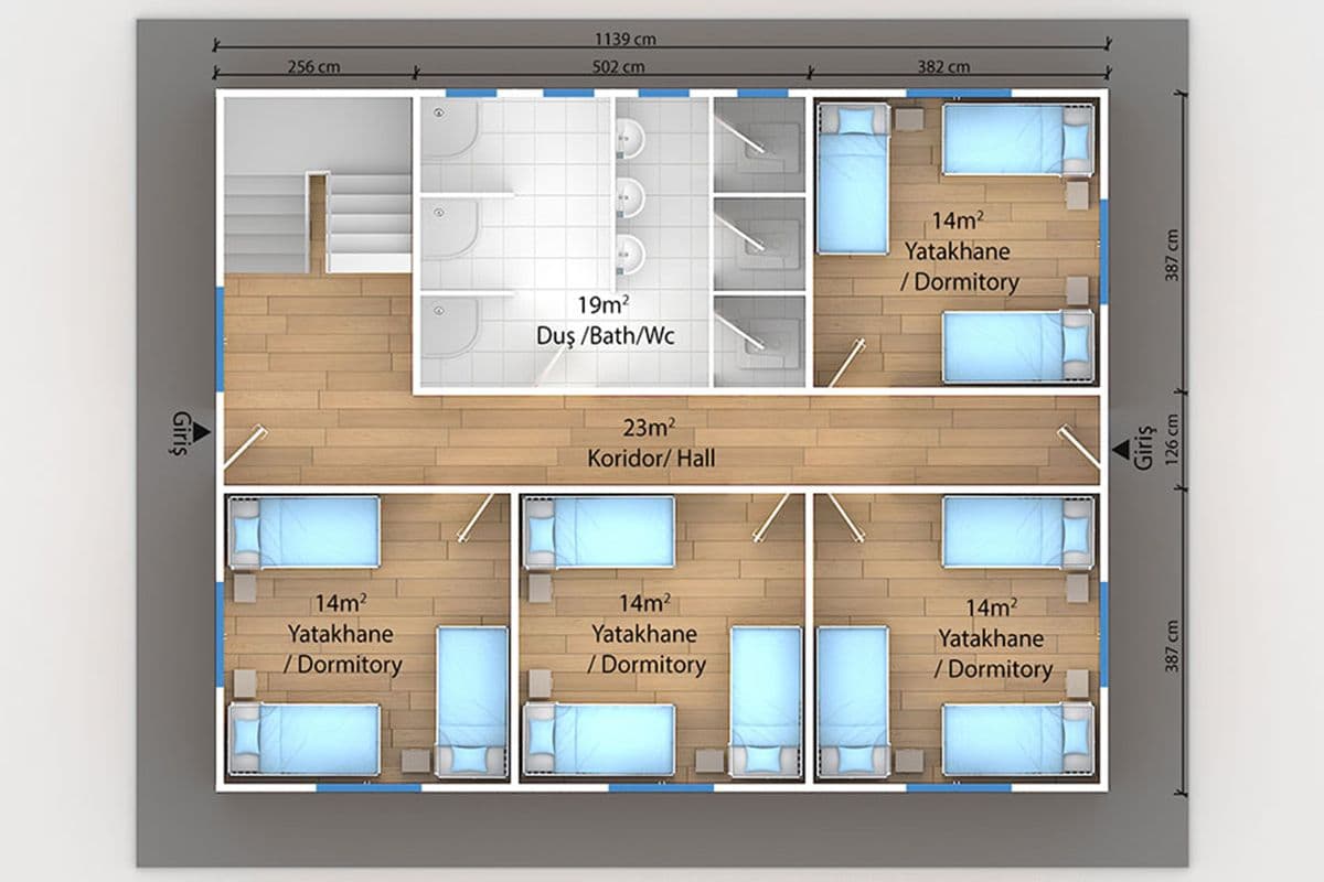 206 m² Prefabrik Yatakhane