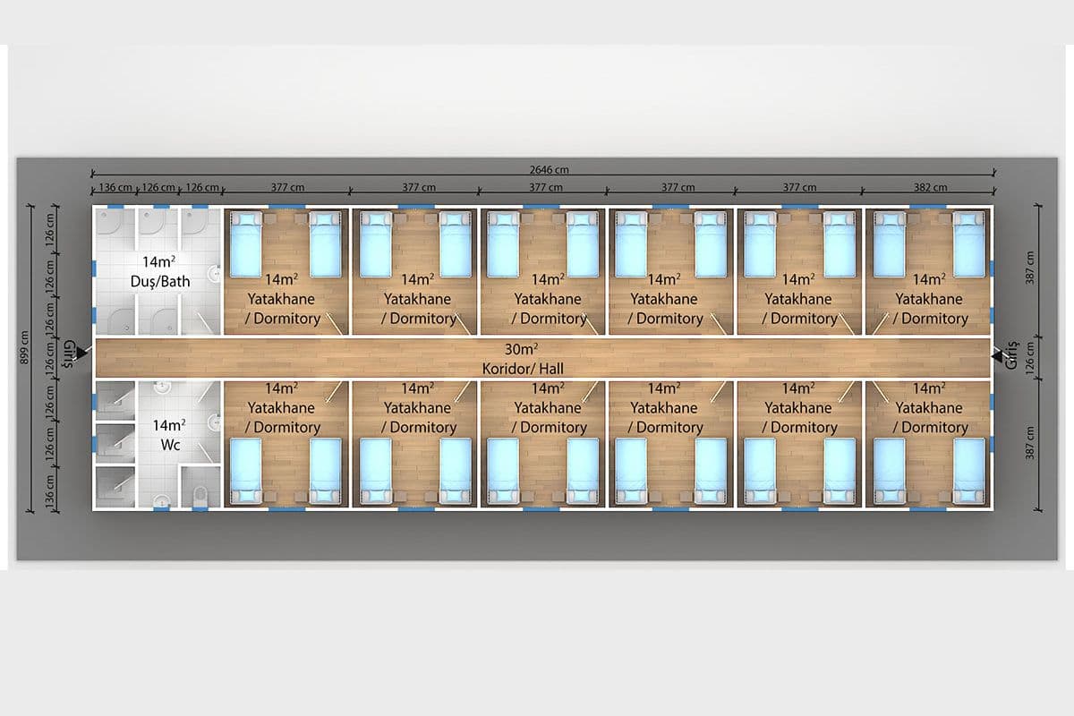 474 m² Prefabrik Yatakhane