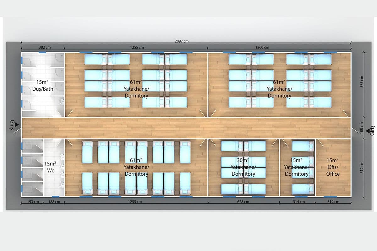 736 m² Prefabrik Yatakhane